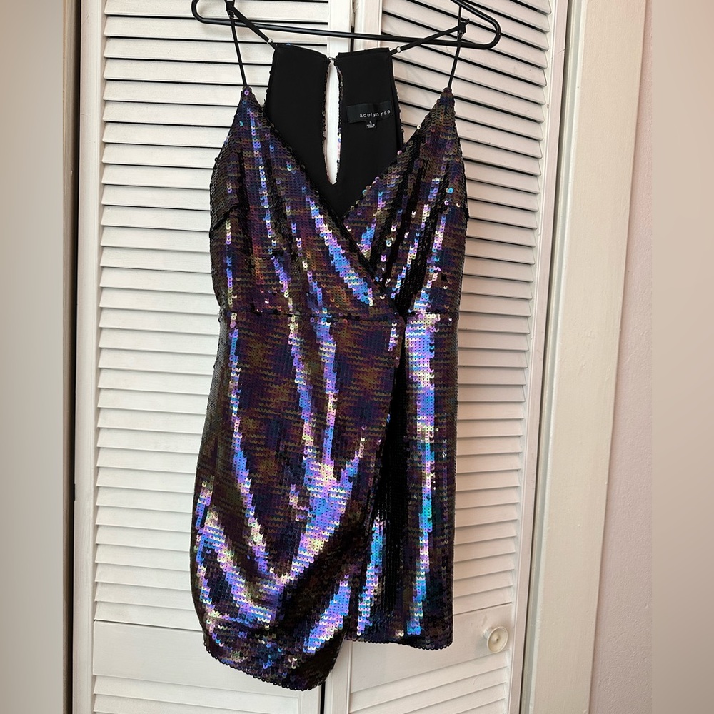 Adelyn Rae Asymmetrical Sequin Surplice Dress
